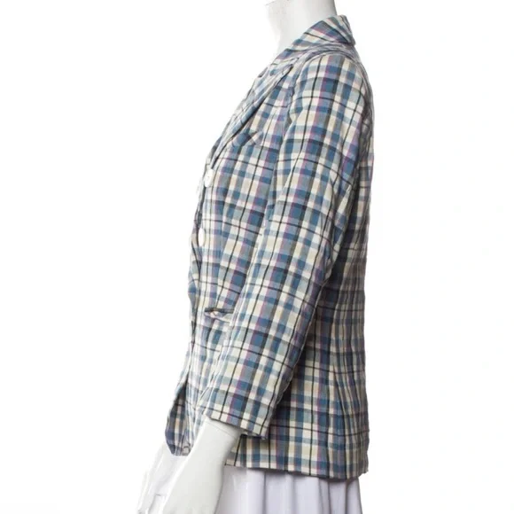 Veronica Beard Blue Plaid Schoolboy Linen Blend Dickey Jacket Blazer NWOT - Picture 3 of 6